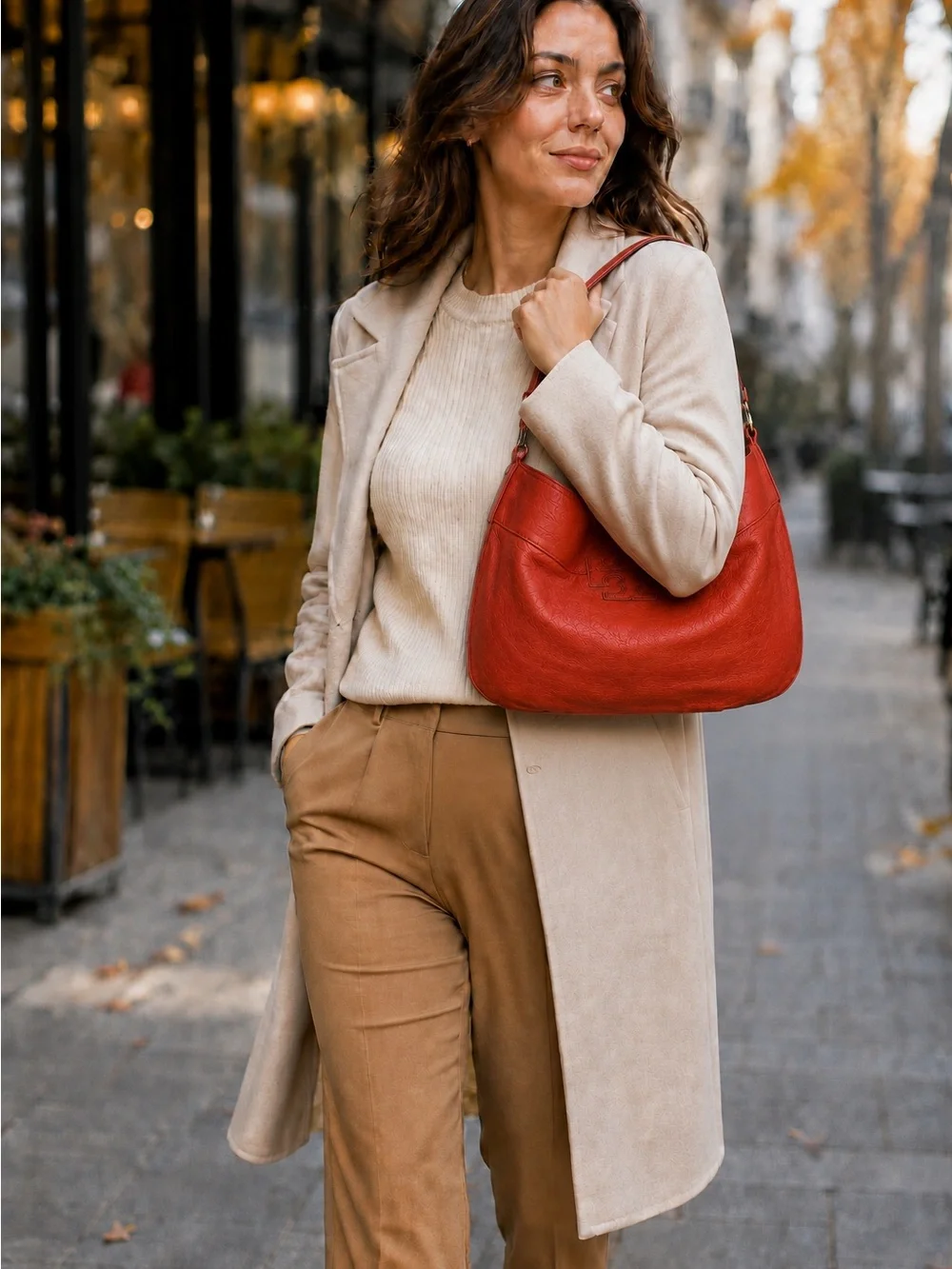 Tory Burch Taylor Large Coral Pebbled Leather Hobo Shoulder Bag